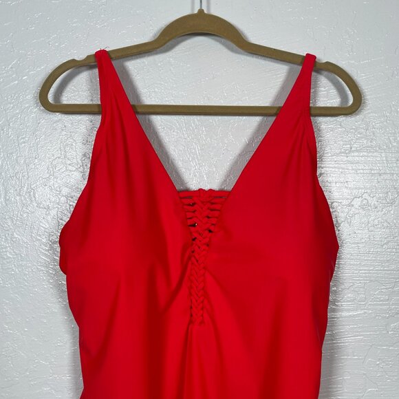 Catalina Women Plus Size 3X Red Lace Up One Piece Swimsuit Padded Swim Beach - Picture 3 of 9